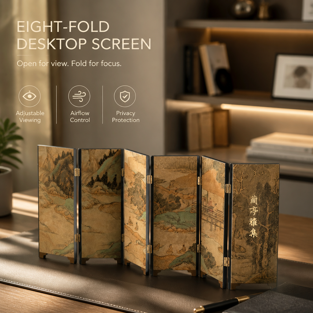 Elegant Gathering – Folding Table Screen Inspired by Eastern Landscape Art