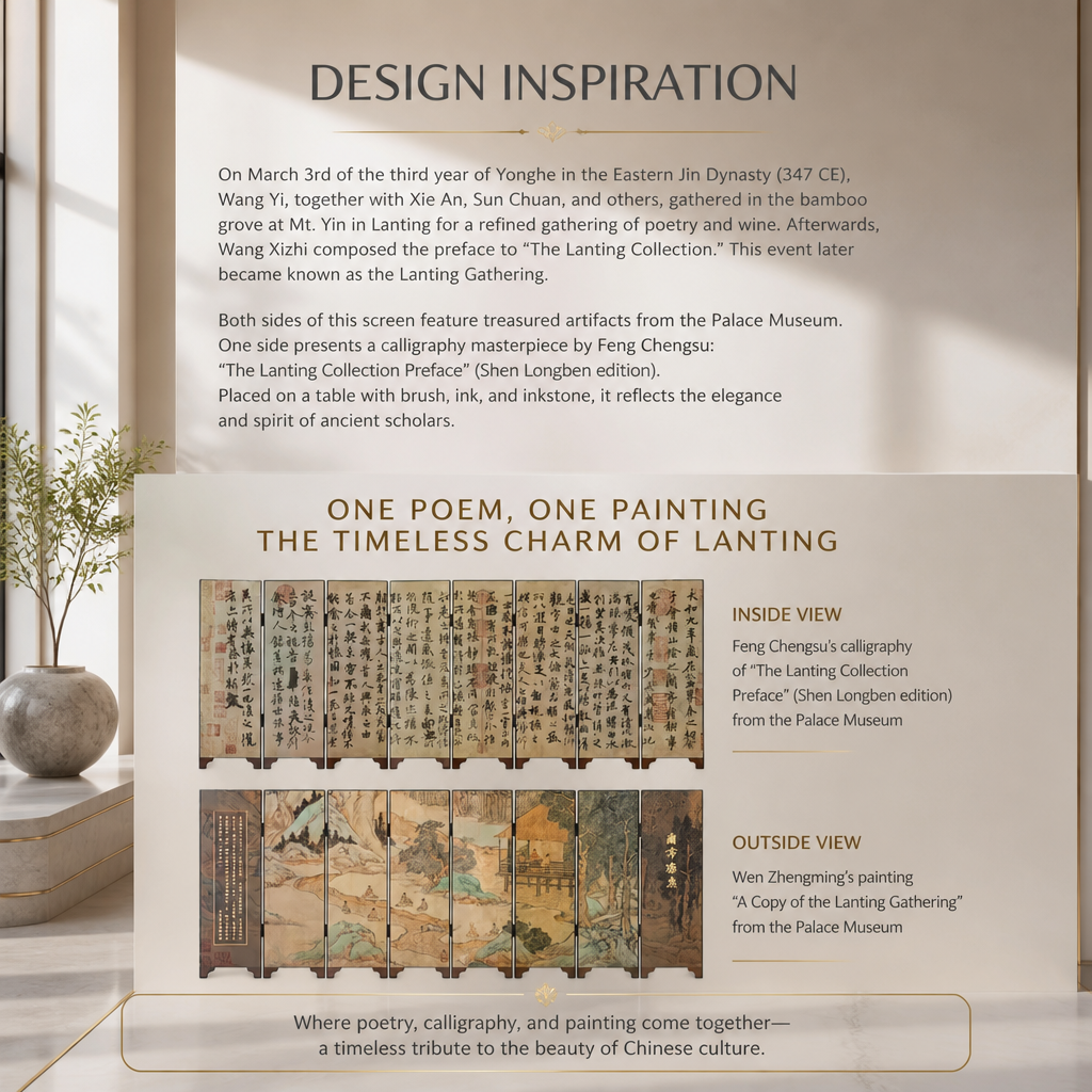 Elegant Gathering – Folding Table Screen Inspired by Eastern Landscape Art